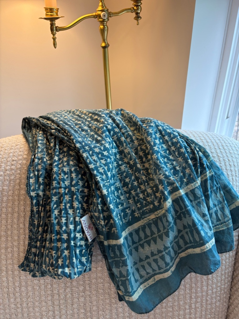 Anokhi Blue Printed Cotton scarf wrap 15x72